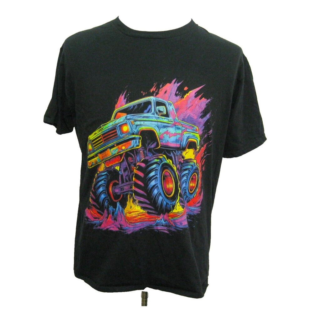 Monster Truck T-Shirt Boys Large Black Short Sleeve Graphic Ring Spun Cotton Top